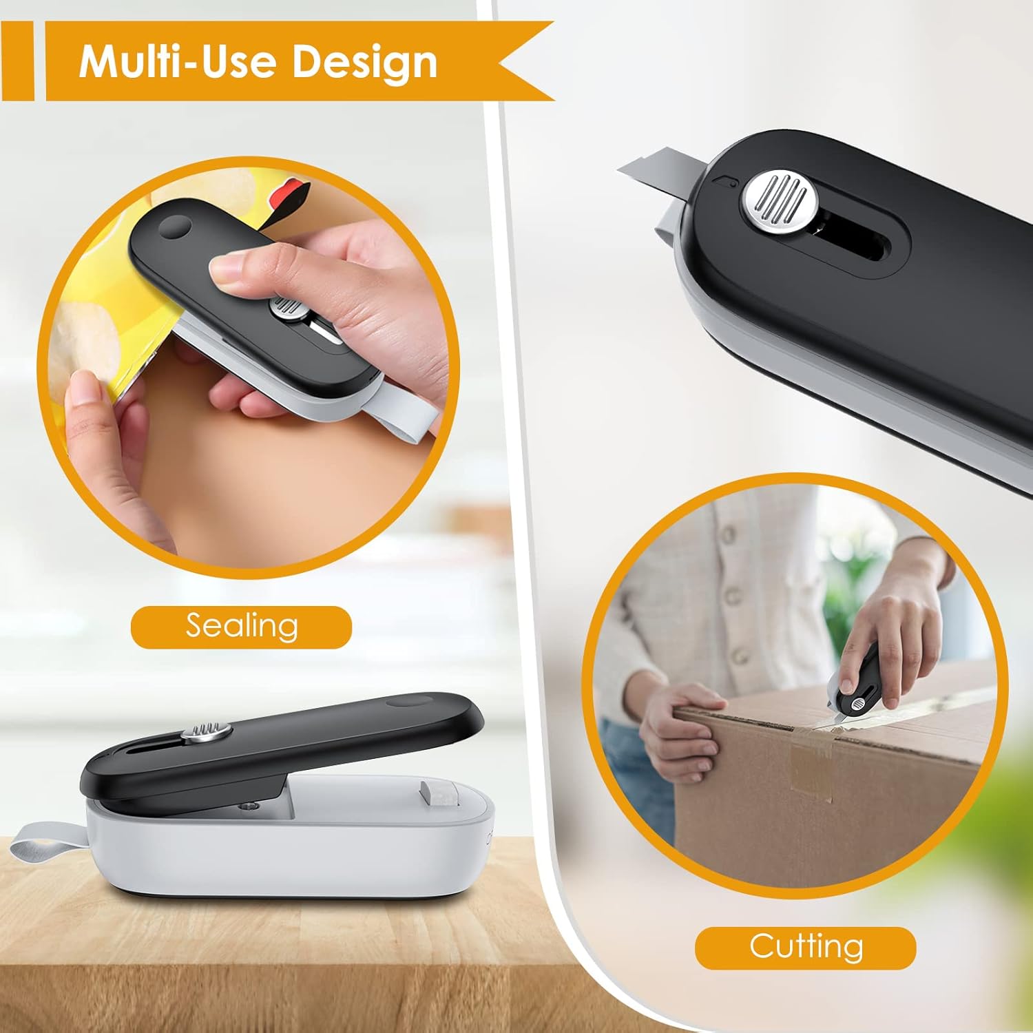 Mini Bag Sealer, 2 in 1 Heat Sealer with Cutter, Portable Resealer Machine for Chip, Plastic Bags Food Storage Snacks (Batteries Included)