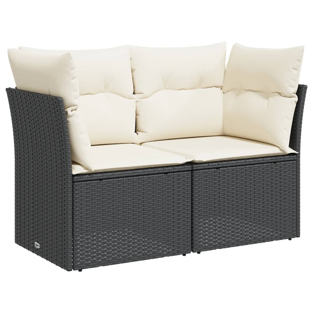 NNEVL Garden Sofa with Cushions 2-Seater Black Poly Rattan