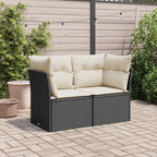 NNEVL Garden Sofa with Cushions 2-Seater Black Poly Rattan