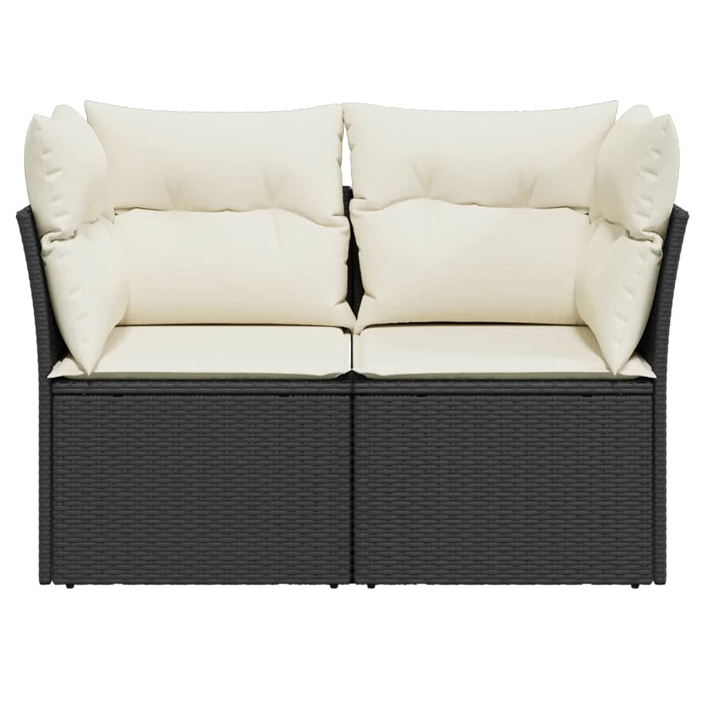 NNEVL Garden Sofa with Cushions 2-Seater Black Poly Rattan