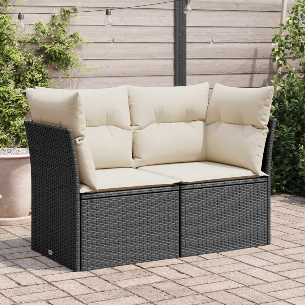 NNEVL Garden Sofa with Cushions 2-Seater Black Poly Rattan