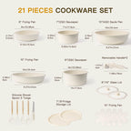 21-Piece Non-Stick Ceramic Cookware Set – Pots and Pans with Sensor Handles