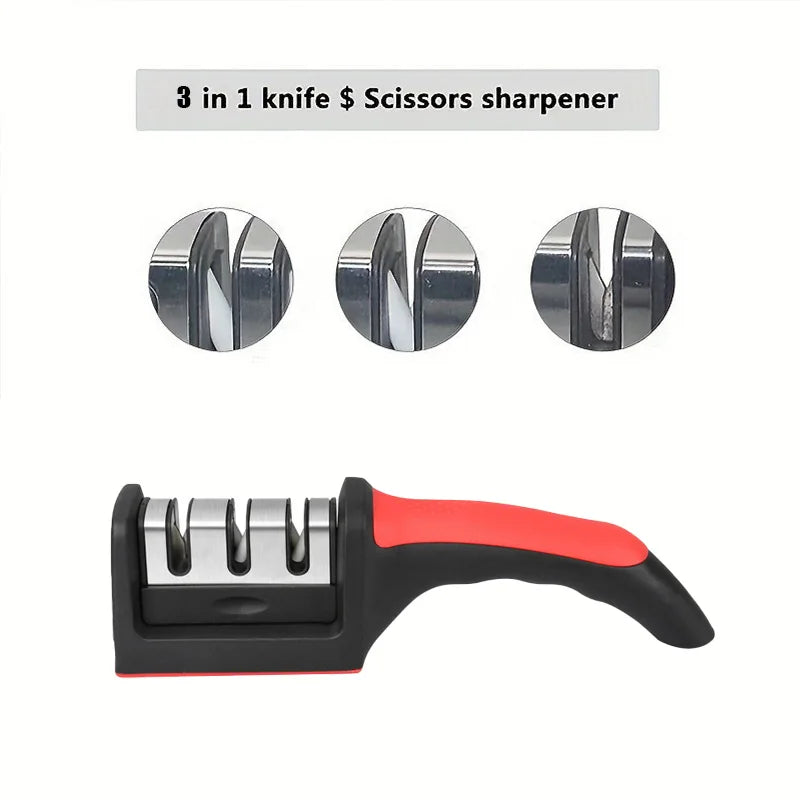 3-Stage Knife Sharpener - Manual Knife Sharpening Tool for Home Use, Quick & Easy Blade Maintenance, Home Kitchen Essential