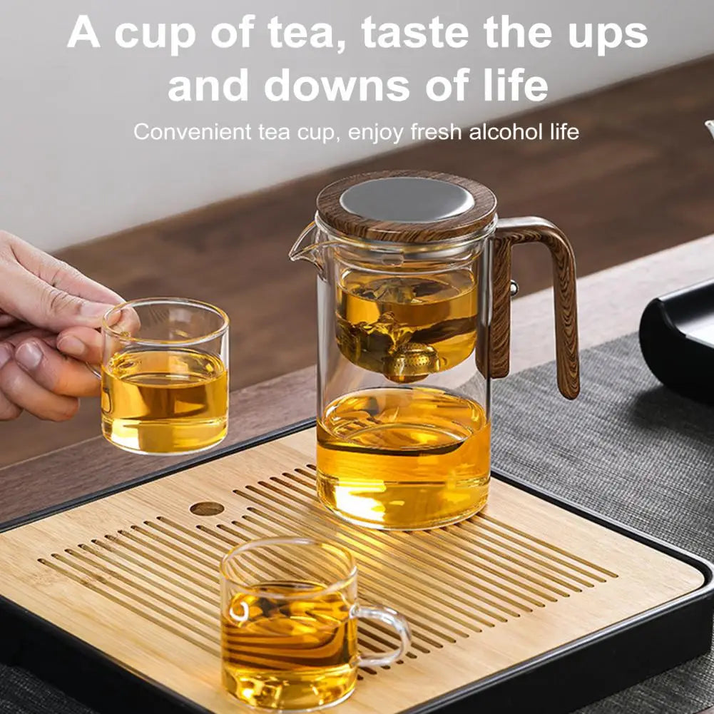 1 Set Glass Teapot Water Separation Wooden Handle Glass Tea Kettle With Infuser Drip-Free Spout Tea Pot For Tea Brewing