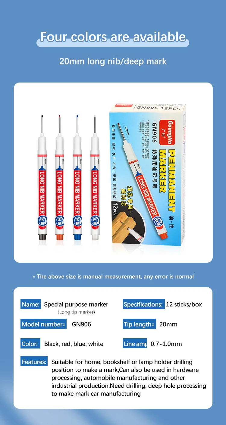 4Pcs Deep Hole Long Nib Markers For Pen Set Waterproof Fine Tip for Metal, wood & Furniture Marking