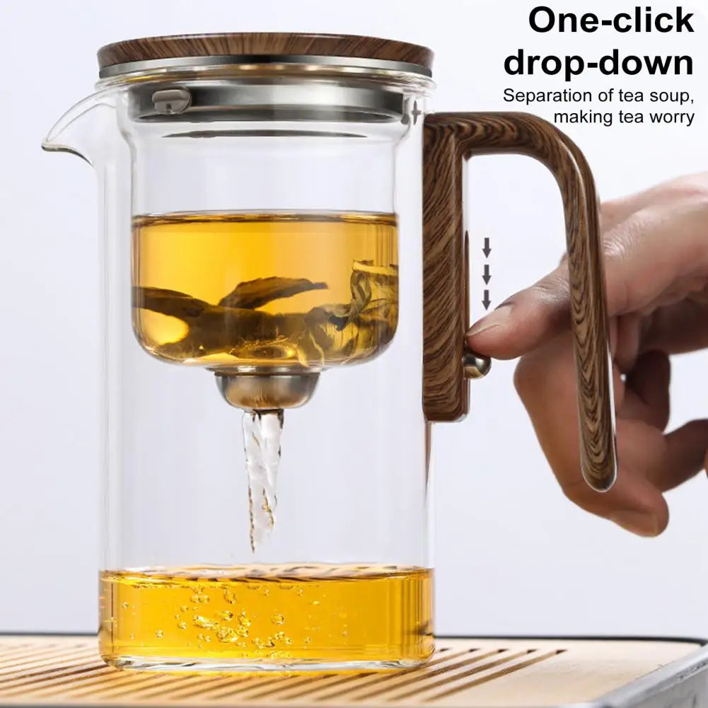 1 Set Glass Teapot Water Separation Wooden Handle Glass Tea Kettle With Infuser Drip-Free Spout Tea Pot For Tea Brewing