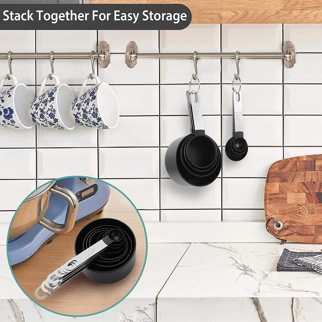 8pcs Measuring Cups & Spoons Set,Stackable Nesting Measure Cups with Stainless Steel Handle,Kitchen Gadgets for Cooking & Baking