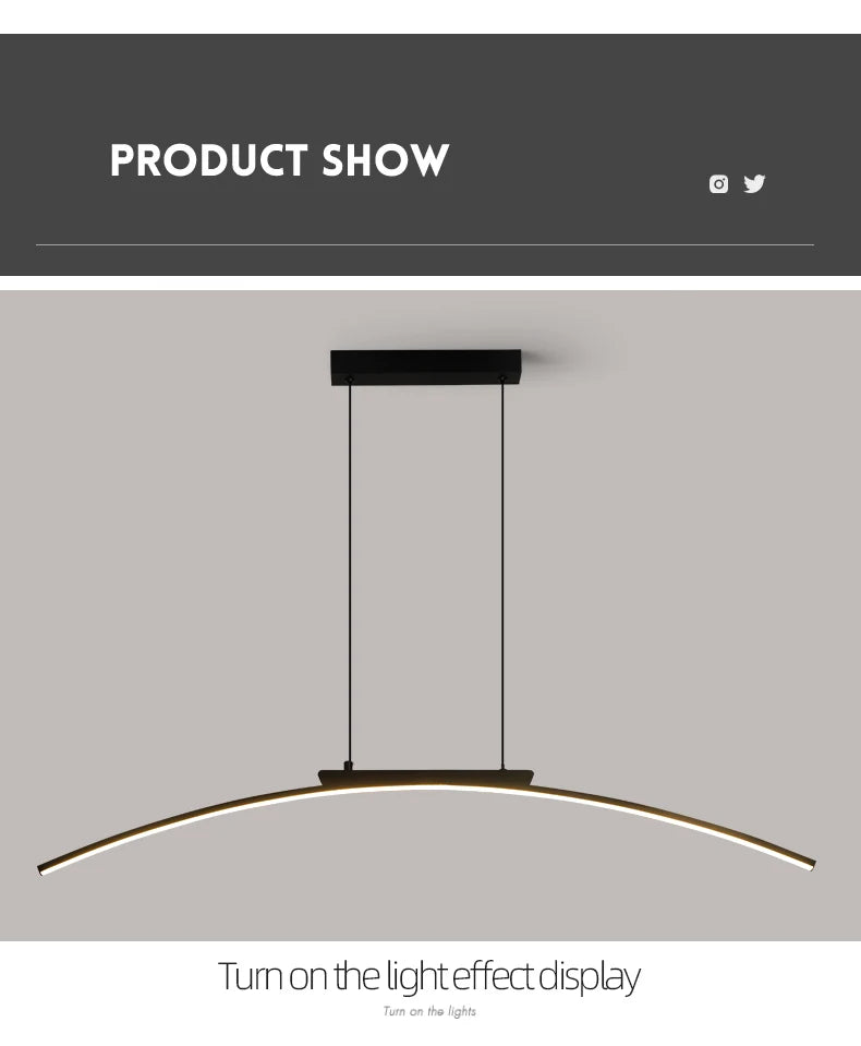 Contemporary Dining Room Pendant Light Sleek LED Arc Hanging Lamp Adjustable Brightness Energy Efficient Ideal for Kitchen Resta