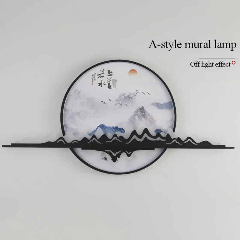 TINNY Modern Wall Picture Light LED Chinese Creative Circular Landscape Mural Sconce Lamp For Home Living Bedroom Study