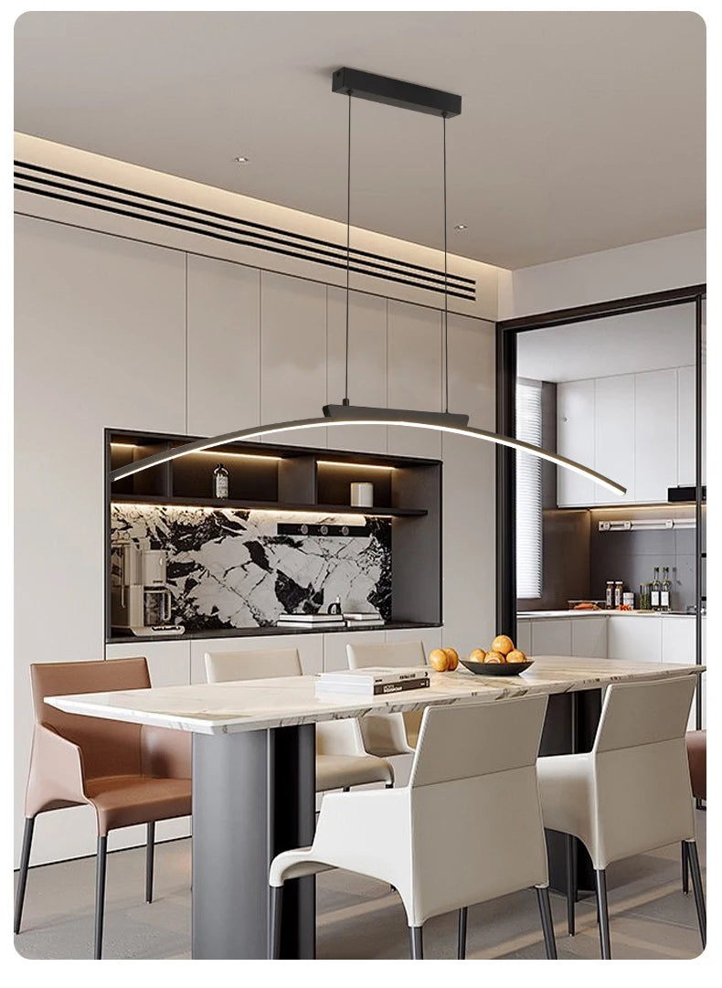 Contemporary Dining Room Pendant Light Sleek LED Arc Hanging Lamp Adjustable Brightness Energy Efficient Ideal for Kitchen Resta