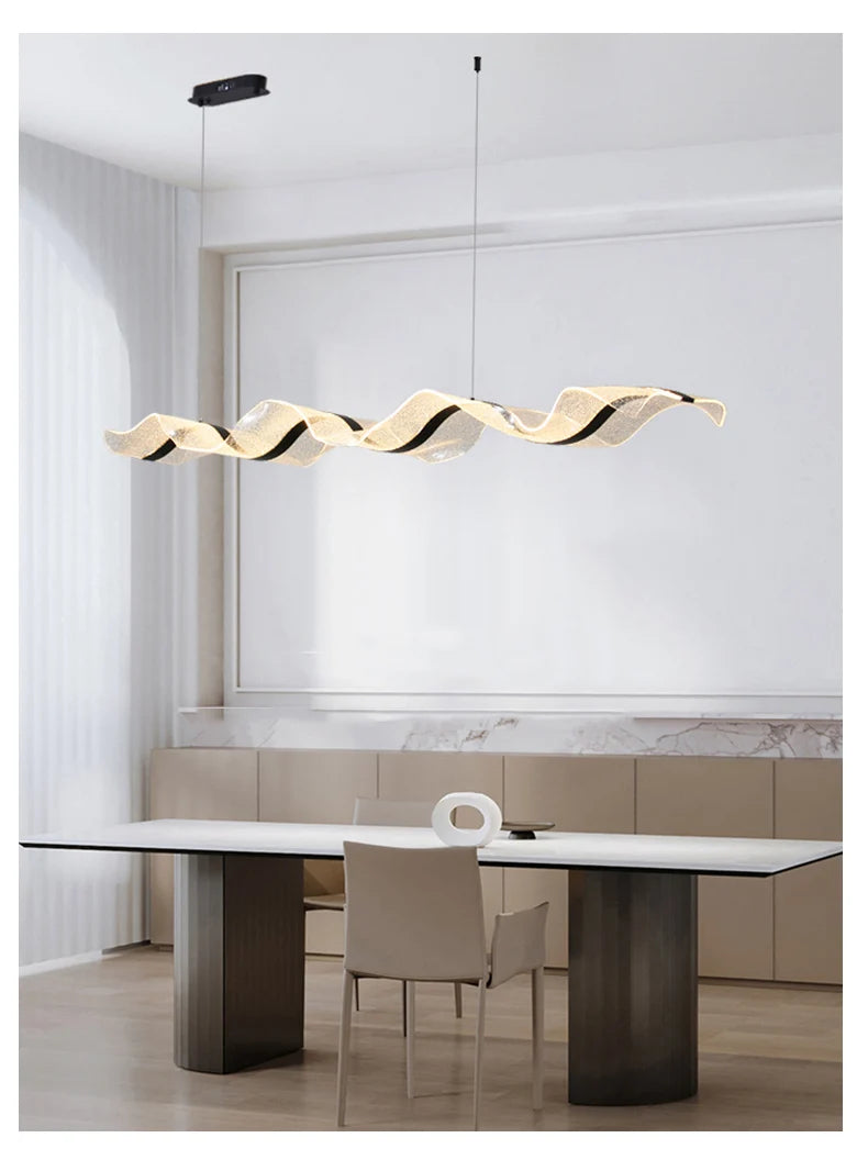 Nordic Creative Led Chandelier Design Long Wave Pendant Lights Restaurant Bar Lamp Dining Room Home Decor Hanging Light Fixture