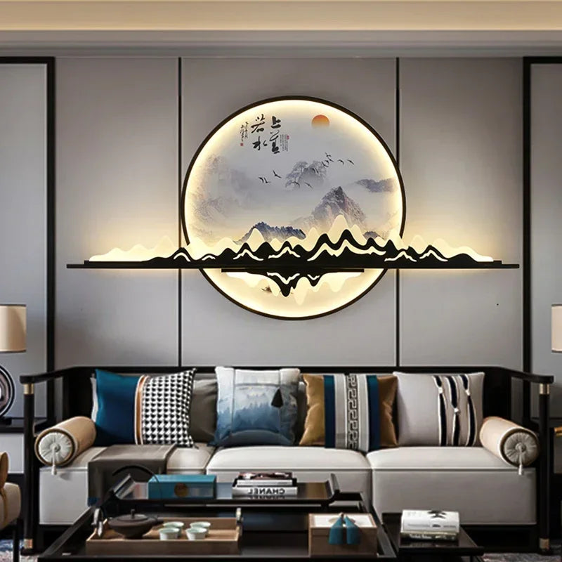 TINNY Modern Wall Picture Light LED Chinese Creative Circular Landscape Mural Sconce Lamp For Home Living Bedroom Study