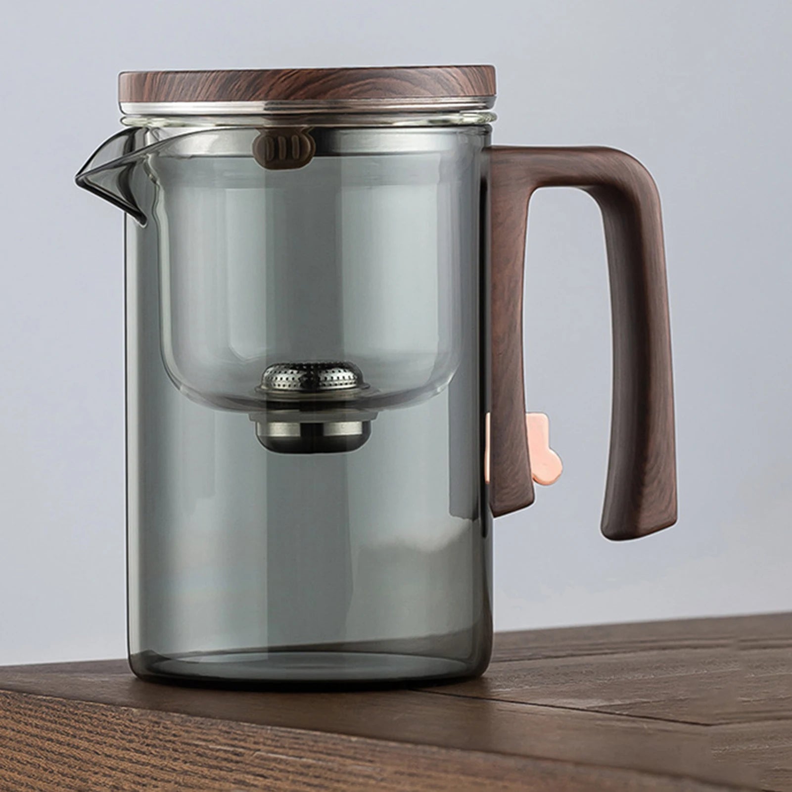 1 Set Glass Teapot Water Separation Wooden Handle Glass Tea Kettle With Infuser Drip-Free Spout Tea Pot For Tea Brewing