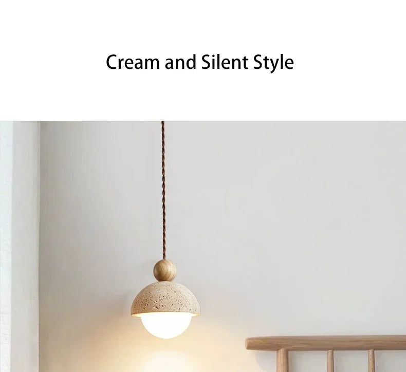 Luma Japanese Style Yellow Travertine Pendant Light, Wabi-Sabi Stone Chandeliers for Kitchen Island Bedroom Bedside Home Decor