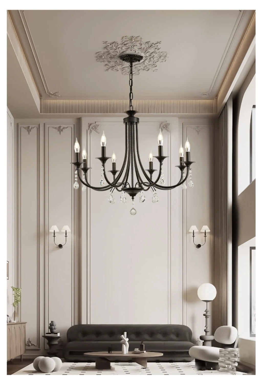 American Black Metal E14 Led Chandelier Living Room Crystal Hanging Lamp Art Decor Home Lighting Led Lamparas Luminarias