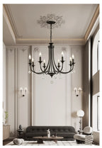 American Black Metal E14 Led Chandelier Living Room Crystal Hanging Lamp Art Decor Home Lighting Led Lamparas Luminarias