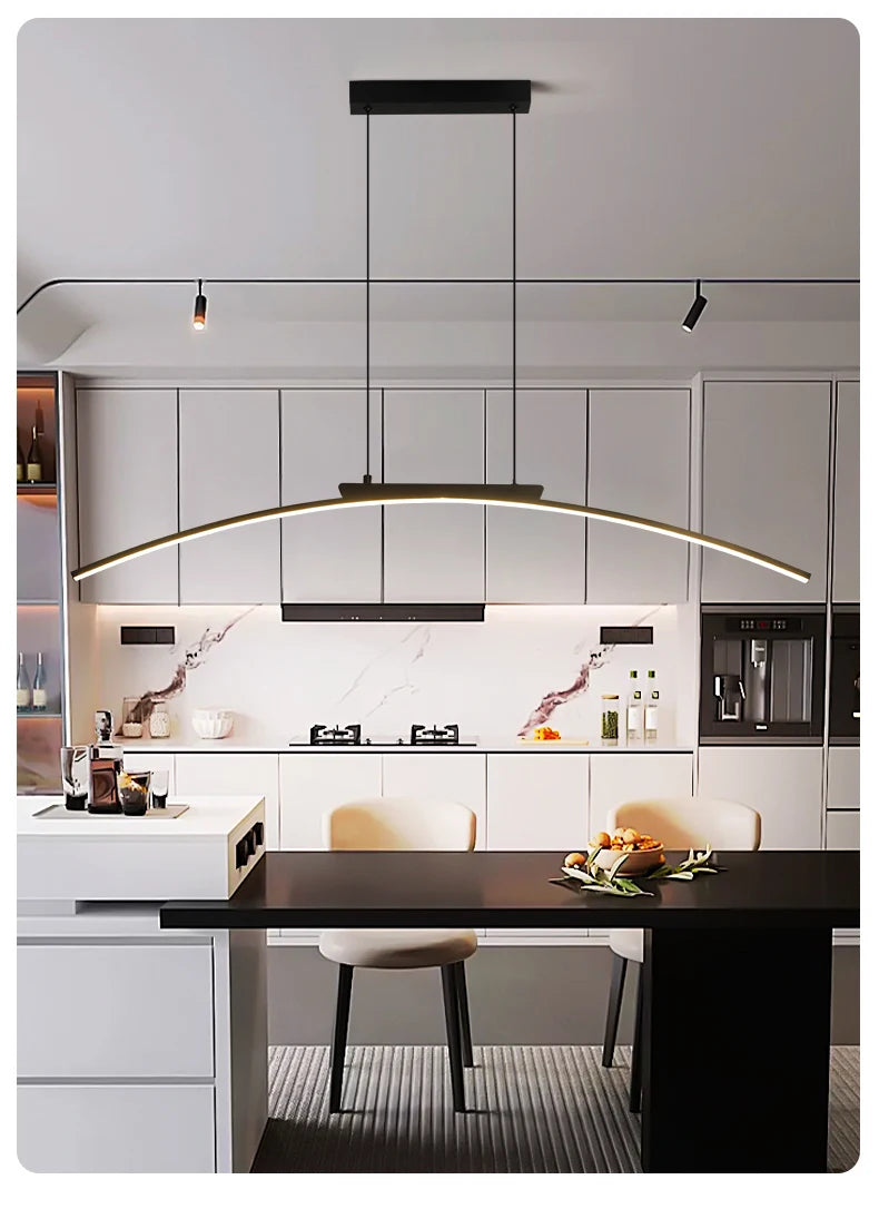 Contemporary Dining Room Pendant Light Sleek LED Arc Hanging Lamp Adjustable Brightness Energy Efficient Ideal for Kitchen Resta