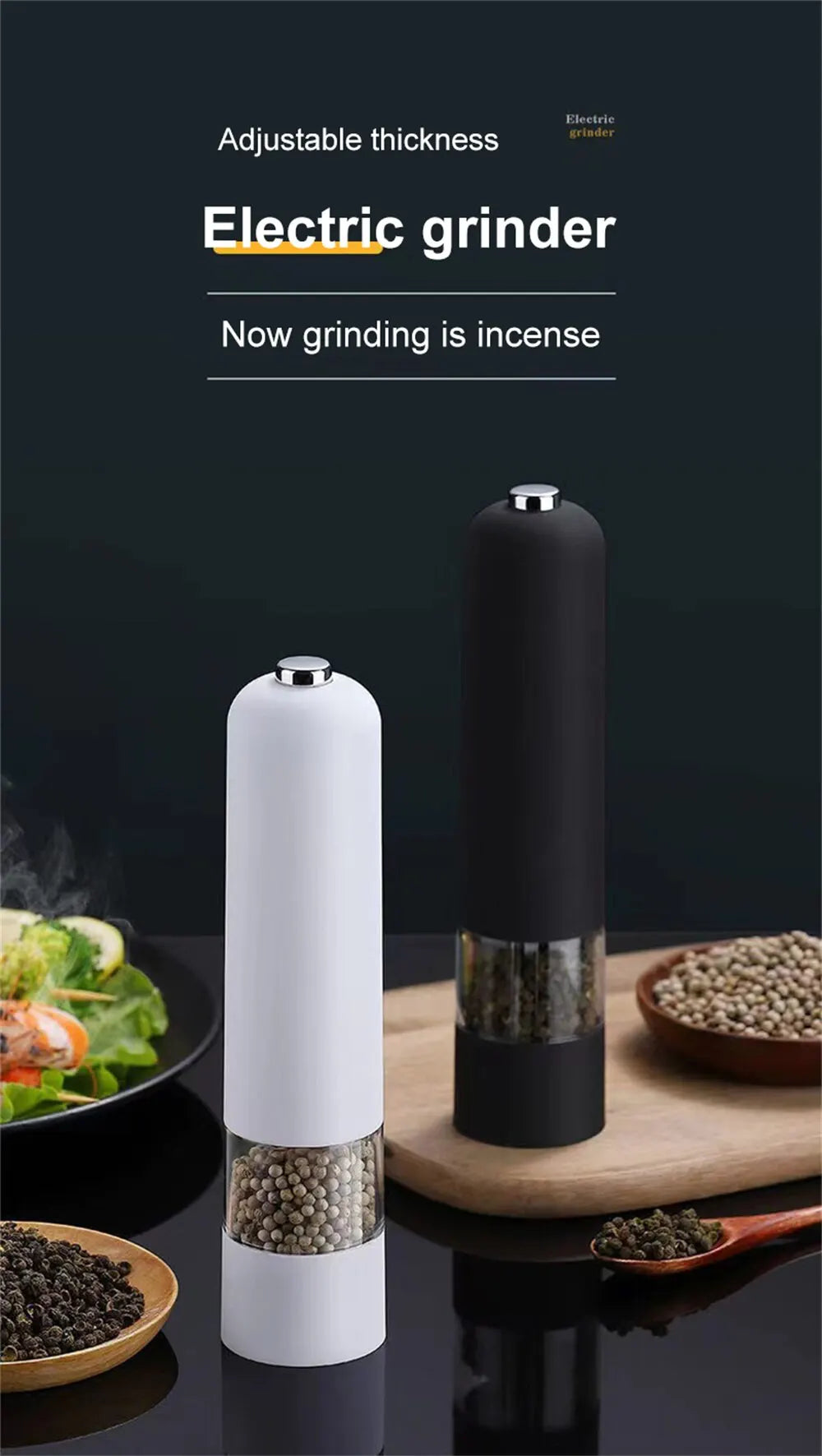 Electric Automatic Mill Pepper And Salt Grinder With LED Light Adjustable Coarseness Spice Grinder Kitchen Cooking Tool