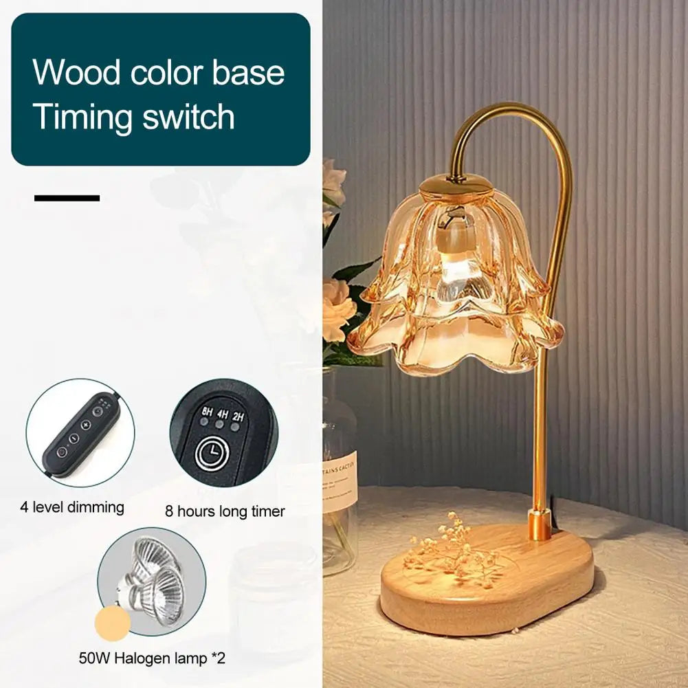 Candle Warmer Lamp with Timer&Adjustable Brightness- Wooden Base Wax Melter for Home, Office, Aromatherapy & Decorative Lighting