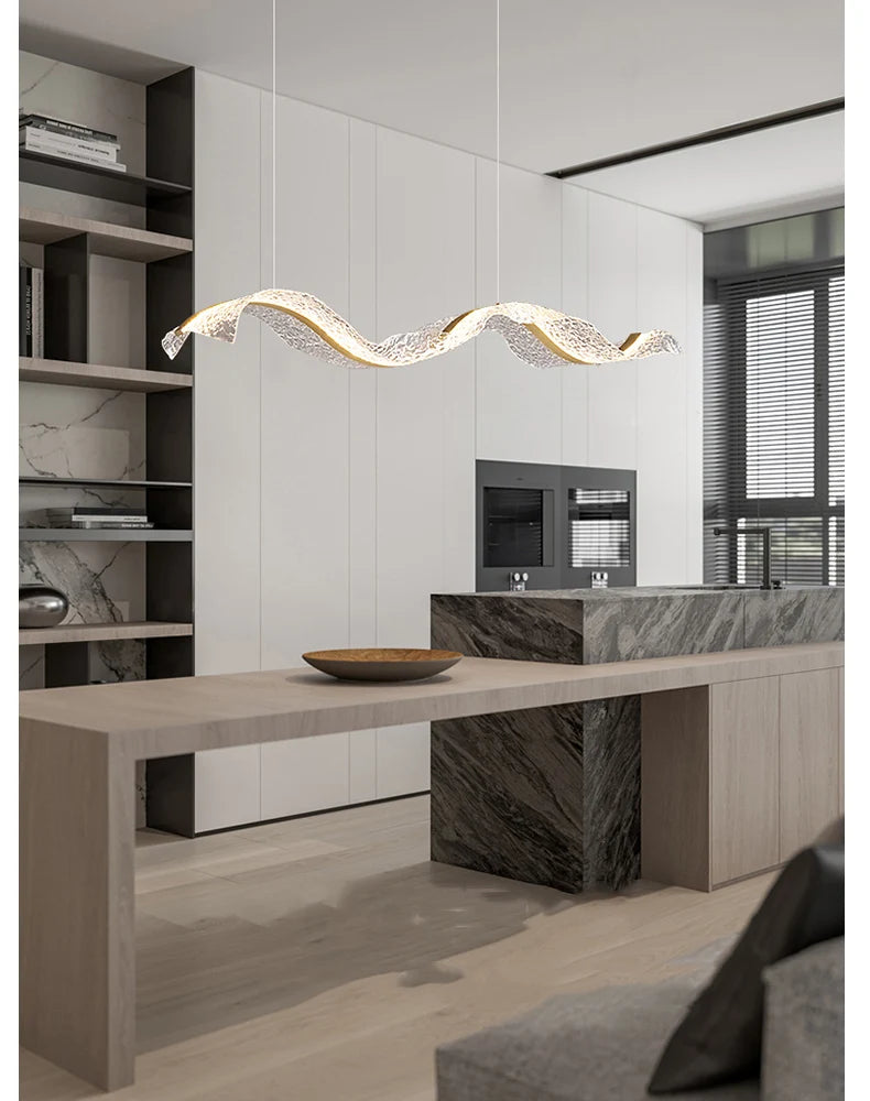 Nordic Creative Led Chandelier Design Long Wave Pendant Lights Restaurant Bar Lamp Dining Room Home Decor Hanging Light Fixture
