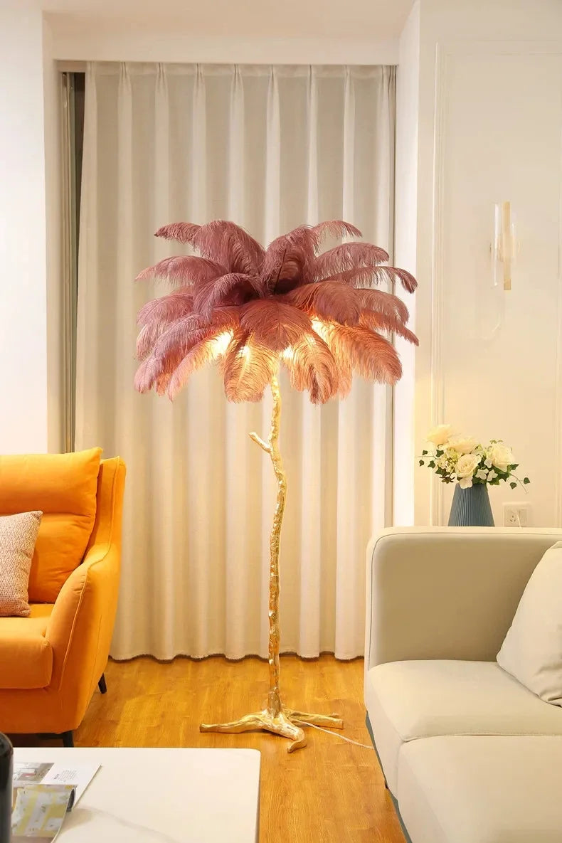 Living Room Sofa Side Floor Lamp Nordic Creative Ostrich Feather Standing Floor Light Home Decor Indoor Bedroom Bedside Fixture
