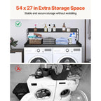 Washer Dryer Countertop with Shelf, 54" x 27" Wooden Laundry Countertop with 2 Hooks & No-Slip Pads