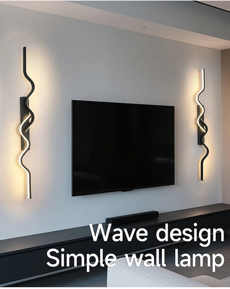 Wall Sconce Black LED Wall Lamp 80/100CM Long Strip Irregular Light Bedroom Bedside Lights Decorative Background Home Decor