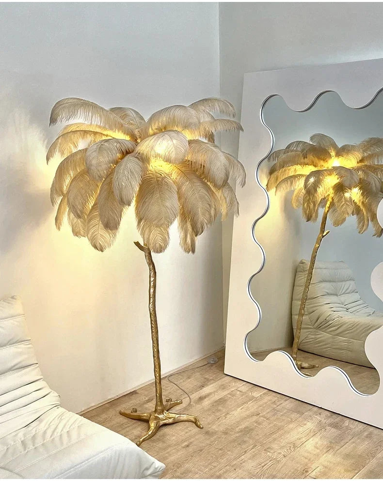 Living Room Sofa Side Floor Lamp Nordic Creative Ostrich Feather Standing Floor Light Home Decor Indoor Bedroom Bedside Fixture
