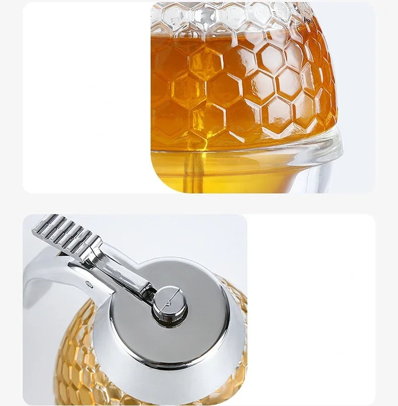 Portable Honey Jar Oil Syrup Storage Kettle Suitable for Juice Honeybee Kitchen Liquid Pot Container Kitchen Storage Supplies