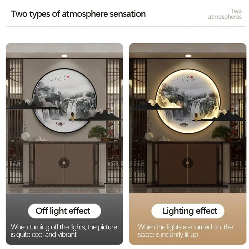 TINNY Modern Wall Picture Light LED Chinese Creative Circular Landscape Mural Sconce Lamp For Home Living Bedroom Study