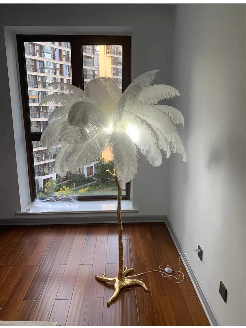 Living Room Sofa Side Floor Lamp Nordic Creative Ostrich Feather Standing Floor Light Home Decor Indoor Bedroom Bedside Fixture