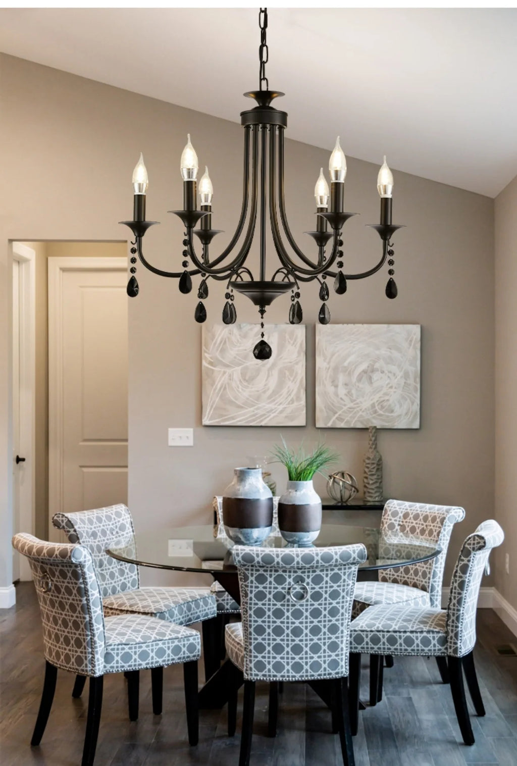 American Black Metal E14 Led Chandelier Living Room Crystal Hanging Lamp Art Decor Home Lighting Led Lamparas Luminarias