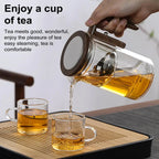 1 Set Glass Teapot Water Separation Wooden Handle Glass Tea Kettle With Infuser Drip-Free Spout Tea Pot For Tea Brewing