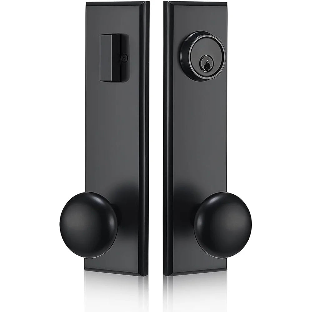 Matte Black Front Door Handle Entry Knobs Single Cylinder Deadbolt Reversible Installation Durable Easy DIY Secure Home