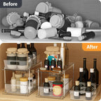 Pull-out Home Organizer, 1 Pack 2 Tier Clear Bathroom Organizer with Dividers, Multipurpose Vanity Counter Tray, Kitchen, Closet