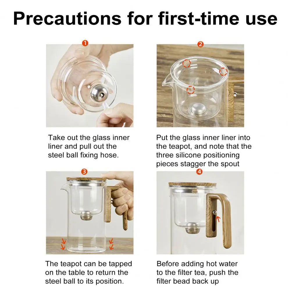 1 Set Glass Teapot Water Separation Wooden Handle Glass Tea Kettle With Infuser Drip-Free Spout Tea Pot For Tea Brewing
