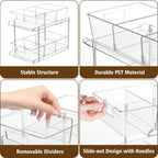 Pull-out Home Organizer, 1 Pack 2 Tier Clear Bathroom Organizer with Dividers, Multipurpose Vanity Counter Tray, Kitchen, Closet