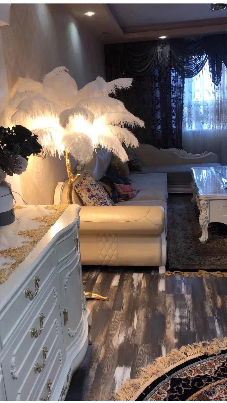 Living Room Sofa Side Floor Lamp Nordic Creative Ostrich Feather Standing Floor Light Home Decor Indoor Bedroom Bedside Fixture