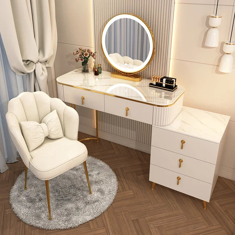 French Beauty Vanity Table Luxury With Light Mirror Trendy Aesthetic Vanity Table With Chair Kawaii Meuble Coiffeuse Furniture