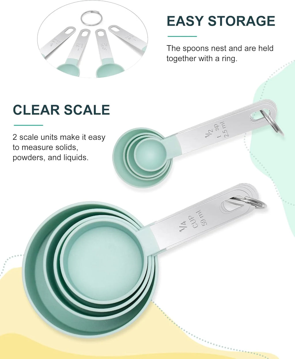 8pcs Measuring Cups & Spoons Set,Stackable Nesting Measure Cups with Stainless Steel Handle,Kitchen Gadgets for Cooking & Baking