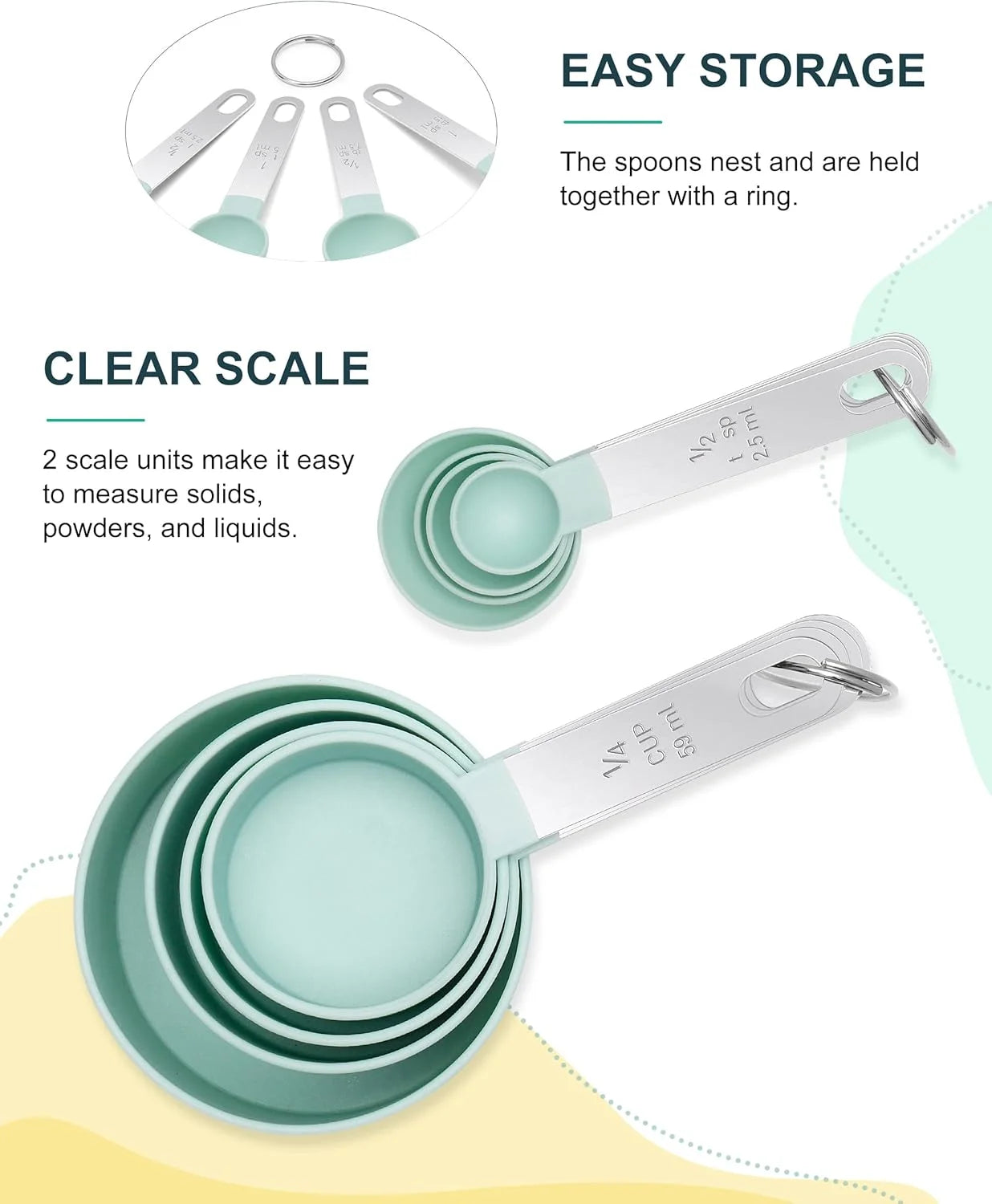 8pcs Measuring Cups & Spoons Set,Stackable Nesting Measure Cups with Stainless Steel Handle,Kitchen Gadgets for Cooking & Baking