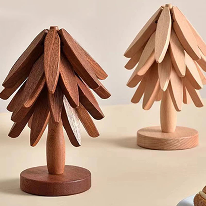 Walnut Creative Tree Design Bracket Solid Wood Christmas Tree Decoration Anti Scald Heat Resistant Table Mat, Cup Mat, Pot Mat