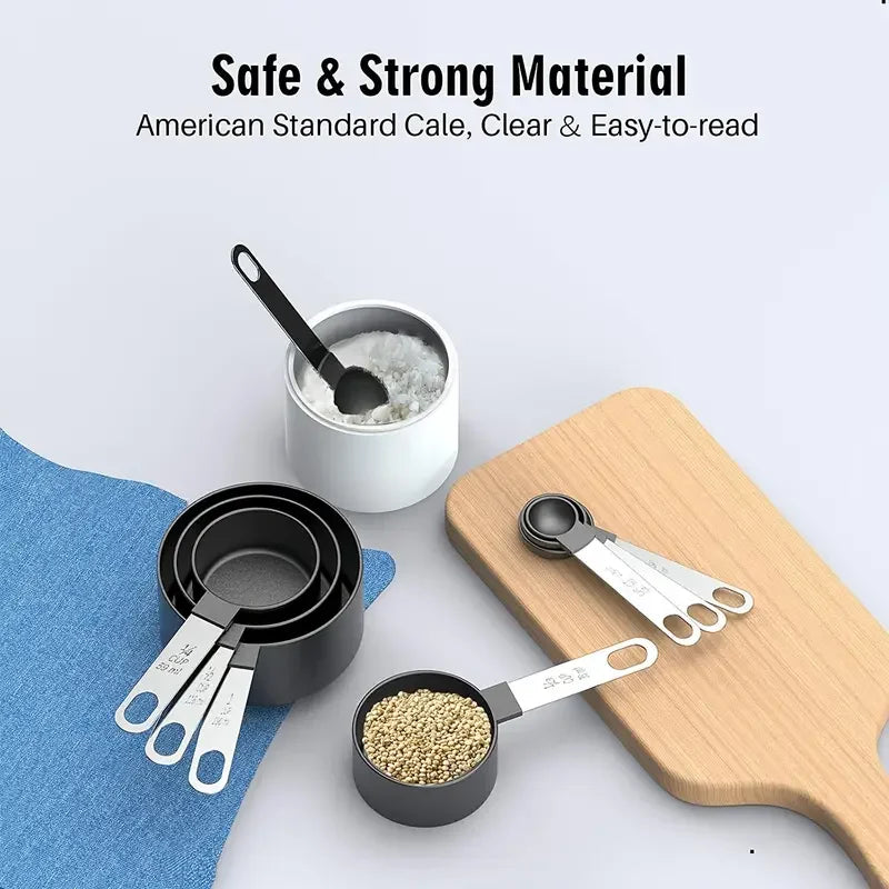 8pcs Measuring Cups & Spoons Set,Stackable Nesting Measure Cups with Stainless Steel Handle,Kitchen Gadgets for Cooking & Baking