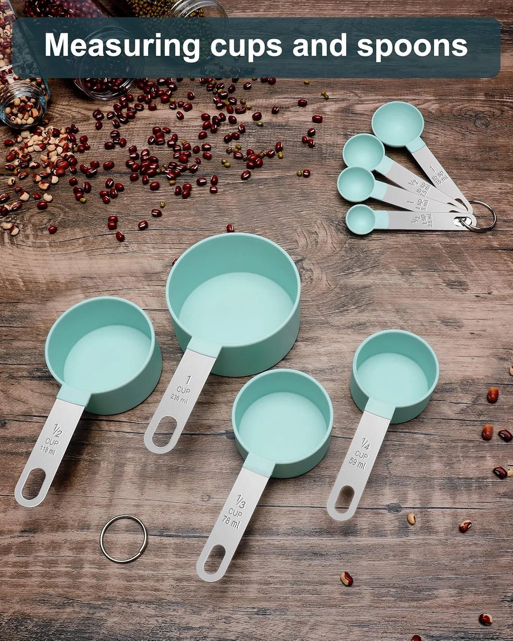 8pcs Measuring Cups & Spoons Set,Stackable Nesting Measure Cups with Stainless Steel Handle,Kitchen Gadgets for Cooking & Baking