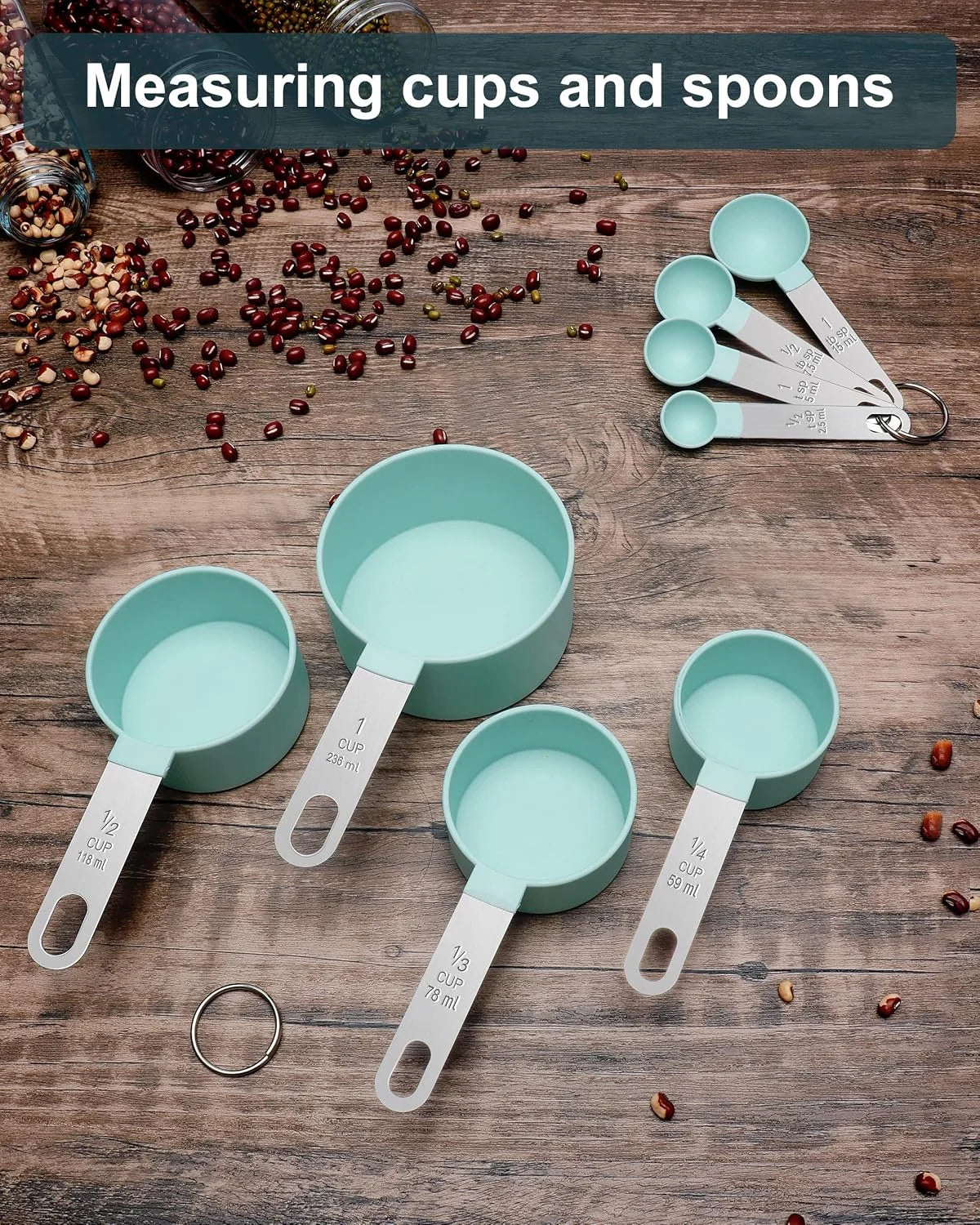 8pcs Measuring Cups & Spoons Set,Stackable Nesting Measure Cups with Stainless Steel Handle,Kitchen Gadgets for Cooking & Baking