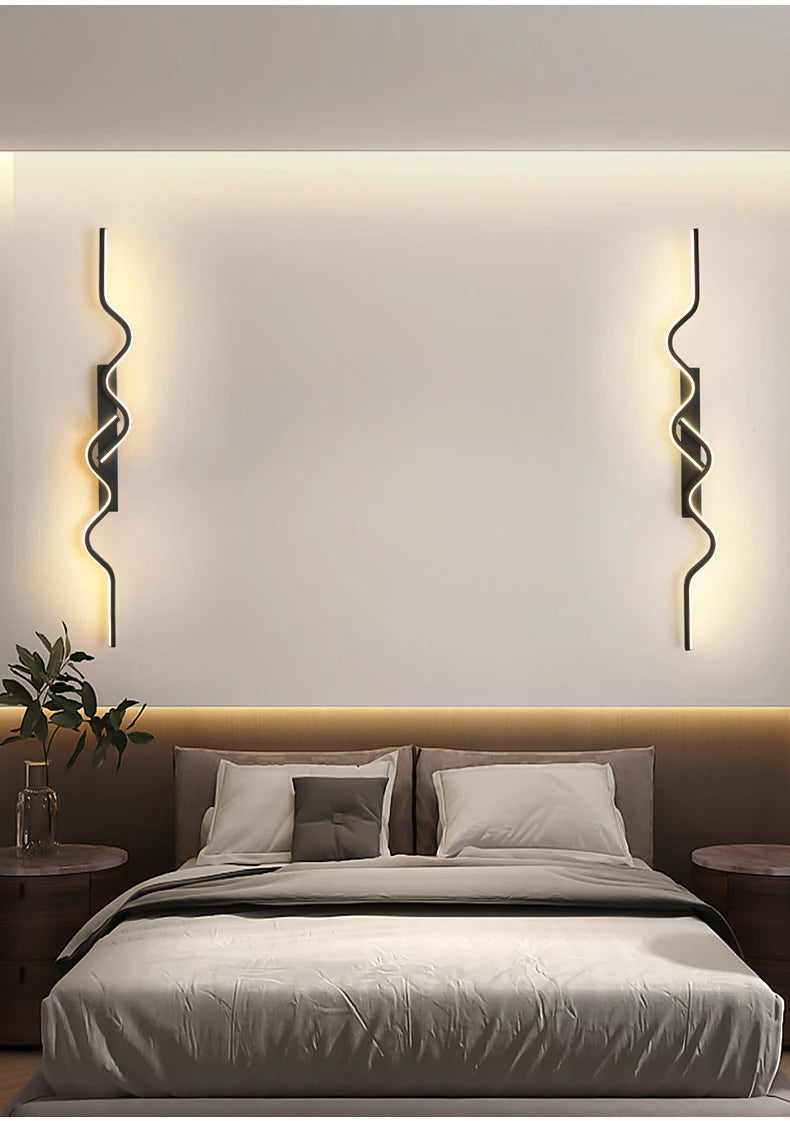 Wall Sconce Black LED Wall Lamp 80/100CM Long Strip Irregular Light Bedroom Bedside Lights Decorative Background Home Decor