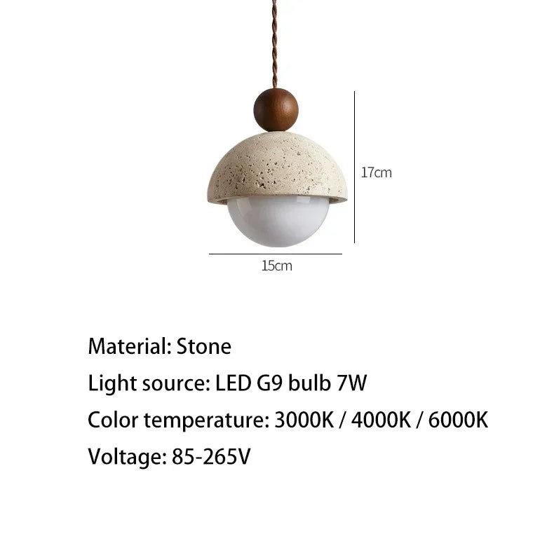 Luma Japanese Style Yellow Travertine Pendant Light, Wabi-Sabi Stone Chandeliers for Kitchen Island Bedroom Bedside Home Decor