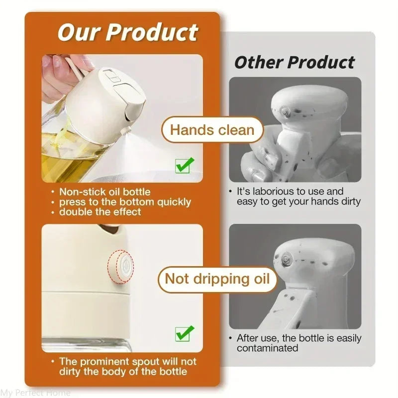2in1Oil Spray Bottle Kitchen Olives Fryer Air Spray Oil Sprayer Dispenser Polisher Kitchen 500ml Sprayer Cooking Baking Camping
