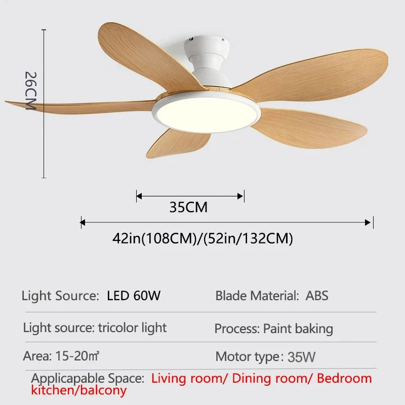52inch Modern LED 60W Low Floor DC Motor 35W Ceiling Fans With Remote Control Simple Ceiling Fan With Light Home Fan 220V