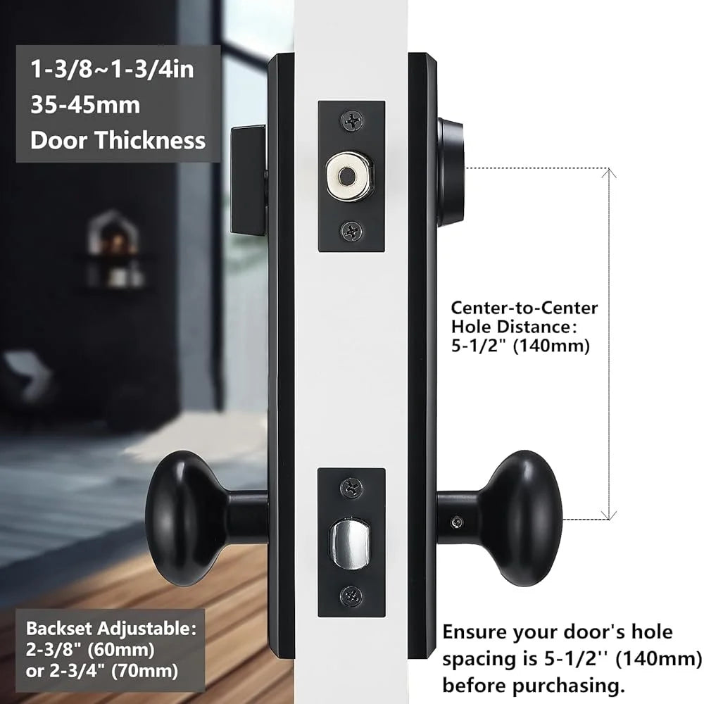 Matte Black Front Door Handle Entry Knobs Single Cylinder Deadbolt Reversible Installation Durable Easy DIY Secure Home